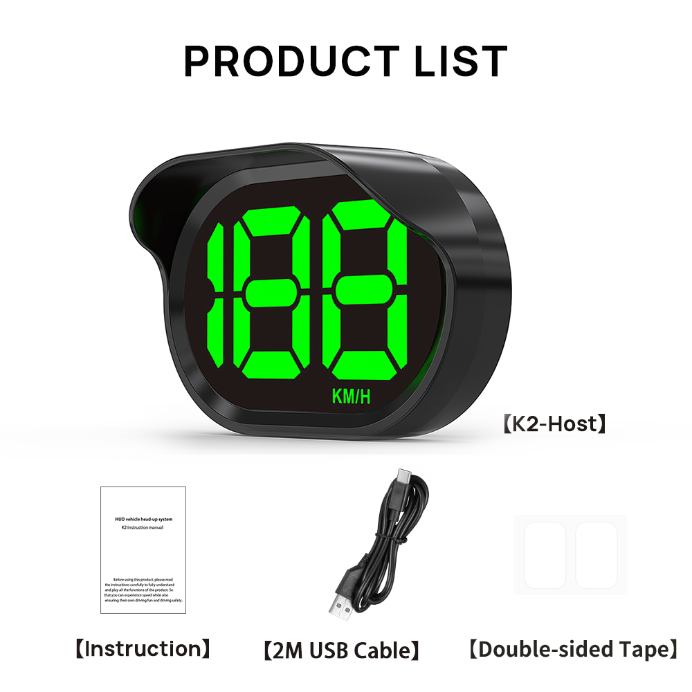 K2 GPS Digital Speedometer for Car, USB Cable Plug to Play - KUOWEIHUD