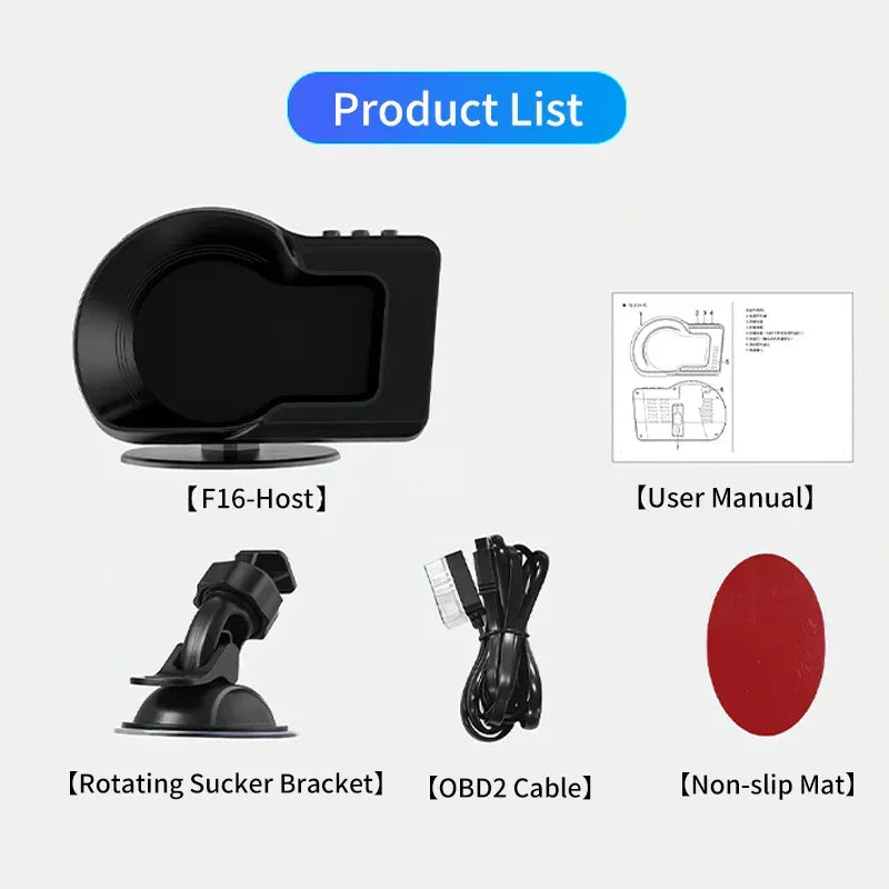 F16 OBD2+GPS Multifunctional Car Gauge for Gasoline Car 2008-2025 - KUOWEIHUD