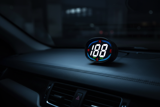 GPS digital speedometer mounted on a car dashboard