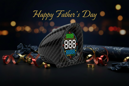 KUOWEIHUD F2 GPS Speedometer HUD – Father's Day Gift with festive ribbons and bokeh lights