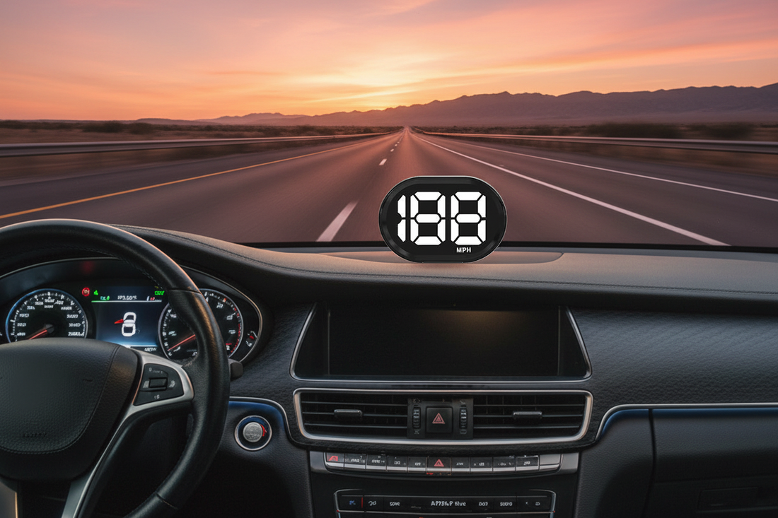 K2 GPS Digital Speedometer mounted on car dashboard displaying real-speed – KUOWEIHUD HUD display
