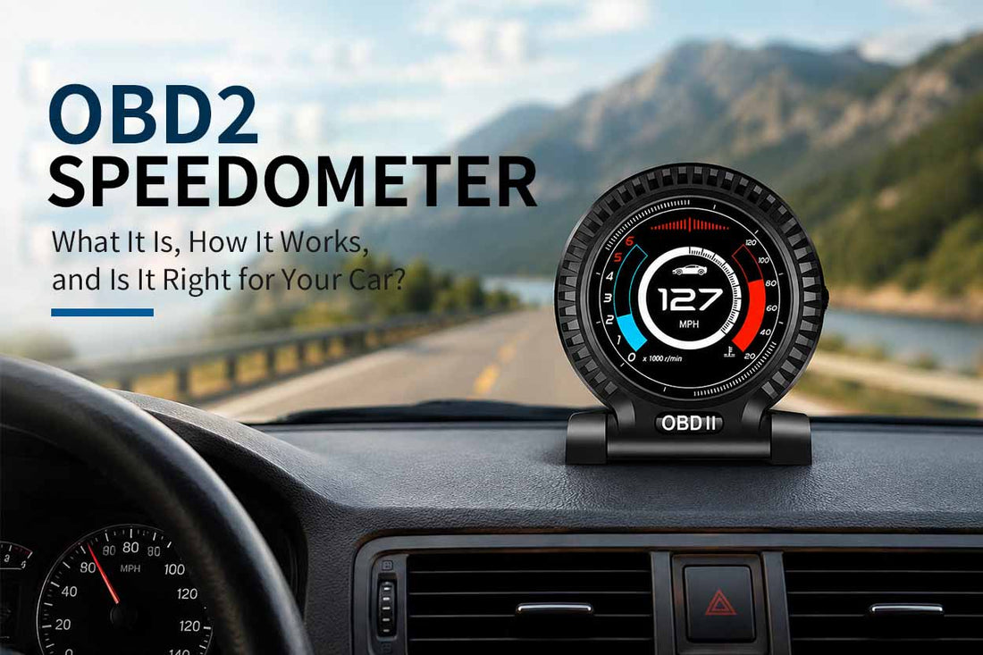 OBD2 speedometer for car displaying real-time speed on a dashboard