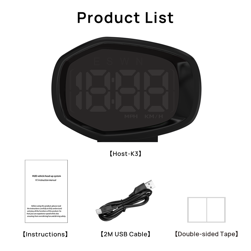 K3 GPS Digital Speedometer for Car, with Compass Time Display - KUOWEIHUD