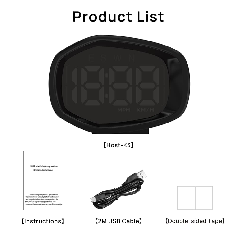 KUOWEIHUD K3 GPS Digital Speedometer for Car, with Compass Time Display, Speed Alert Function