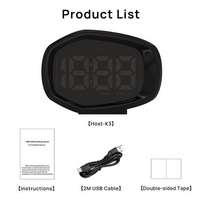 KUOWEIHUD K3 GPS Digital Speedometer for Car, with Compass Time Display, Speed Alert Function