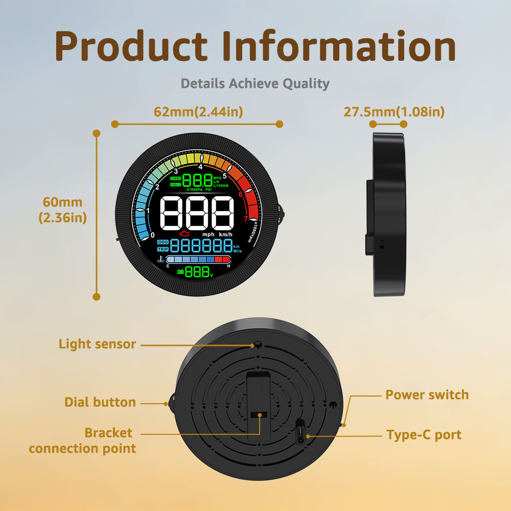 F3 OBD2 Gauge Display for Most Gasoline Car After 2008
