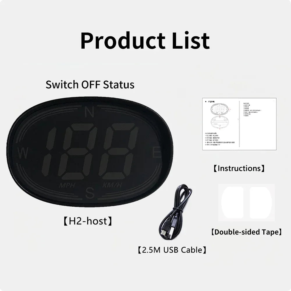 H2 Car GPS Digital Speedometer with Compass Over-speed Reminder - KUOWEIHUD