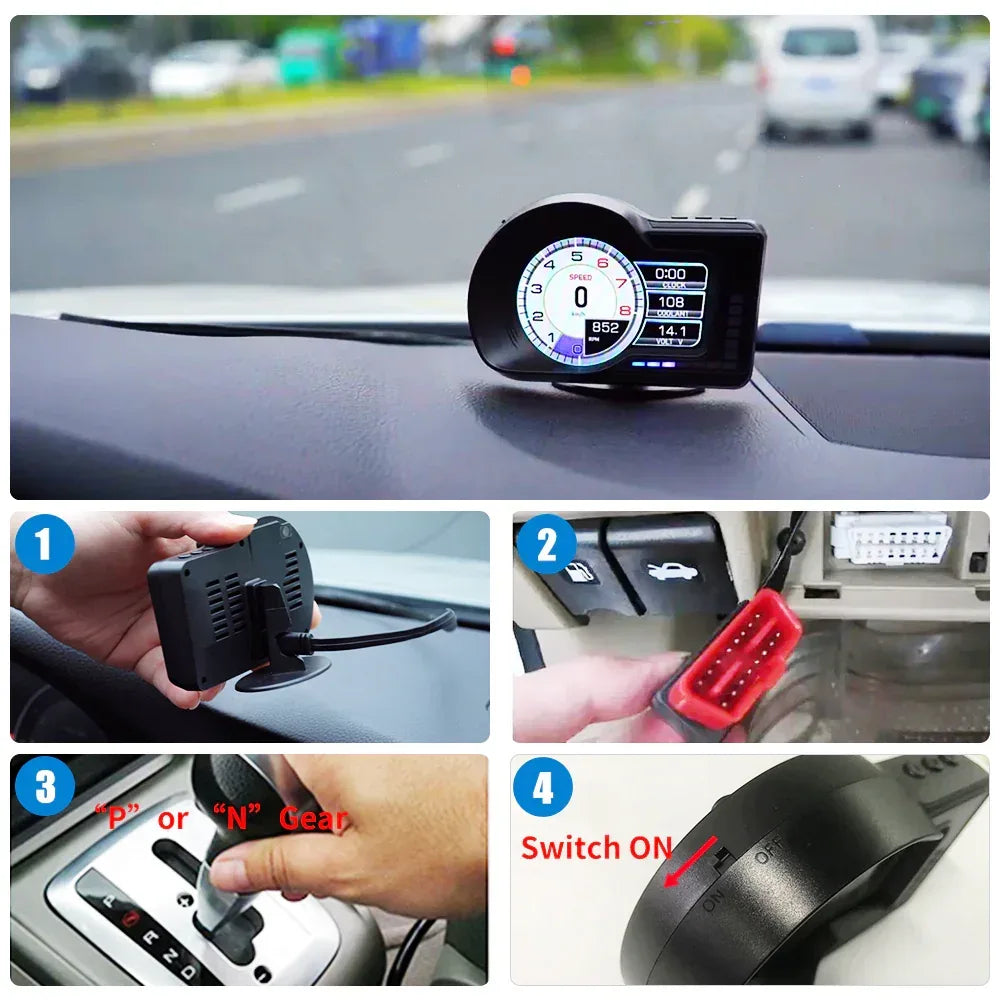 F16 OBD2+GPS Multifunctional Car Gauge for Gasoline Car 2008-2025 - KUOWEIHUD