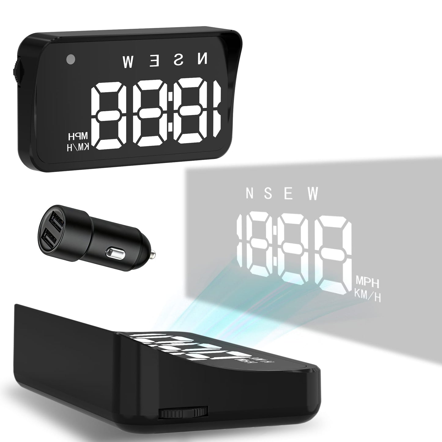 KUOWEIHUD K4 HUD Heads Up Display GPS Speedometer for Car Speed Time Display MPH & KM/H