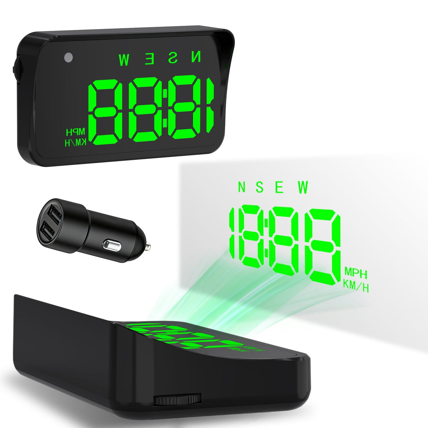 KUOWEIHUD K4 HUD Heads Up Display GPS Speedometer for Car Speed Time Display MPH & KM/H