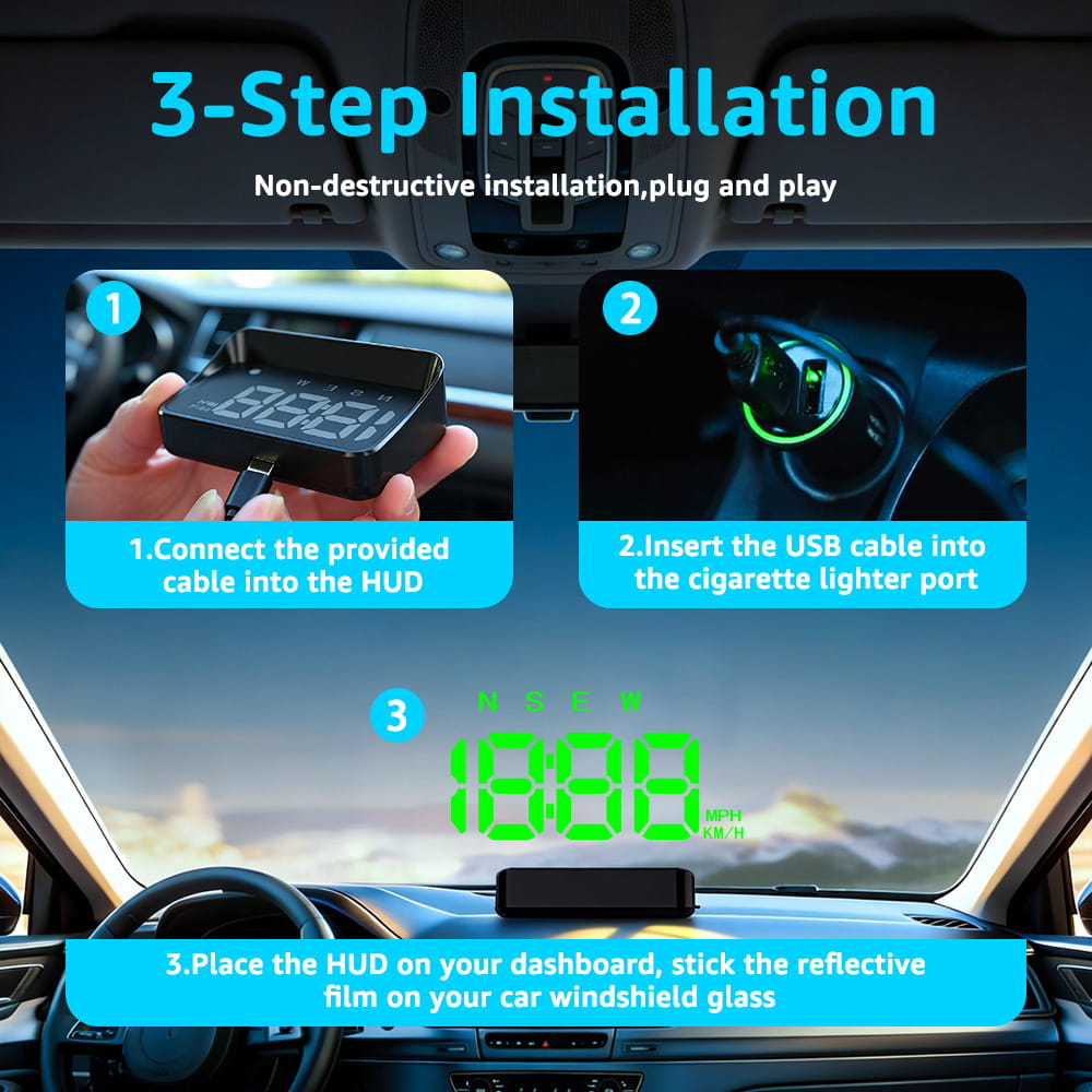 KUOWEIHUD K4 HUD Heads Up Display GPS Speedometer for Car Speed Time Display MPH & KM/H