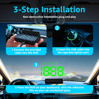 KUOWEIHUD K4 HUD Heads Up Display GPS Speedometer for Car Speed Time Display MPH & KM/H