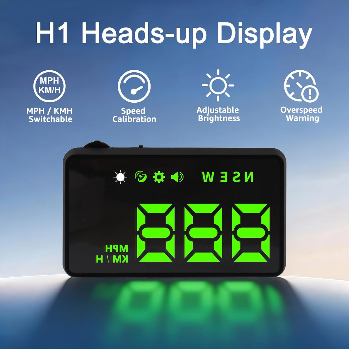 H1 HUD Car Head Up Display with Compass & Speed Alarm