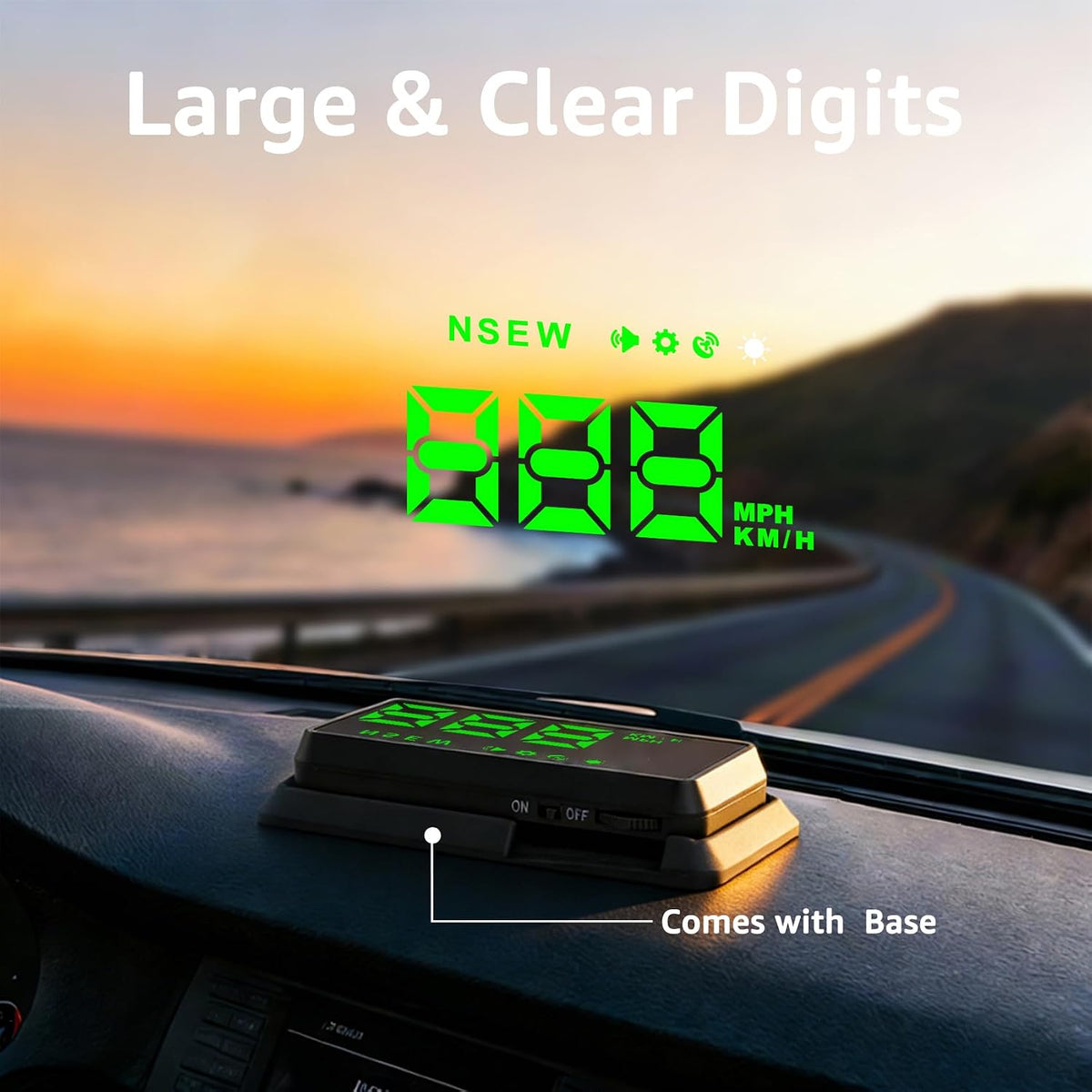 H1 HUD Car Head Up Display with Compass & Speed Alarm