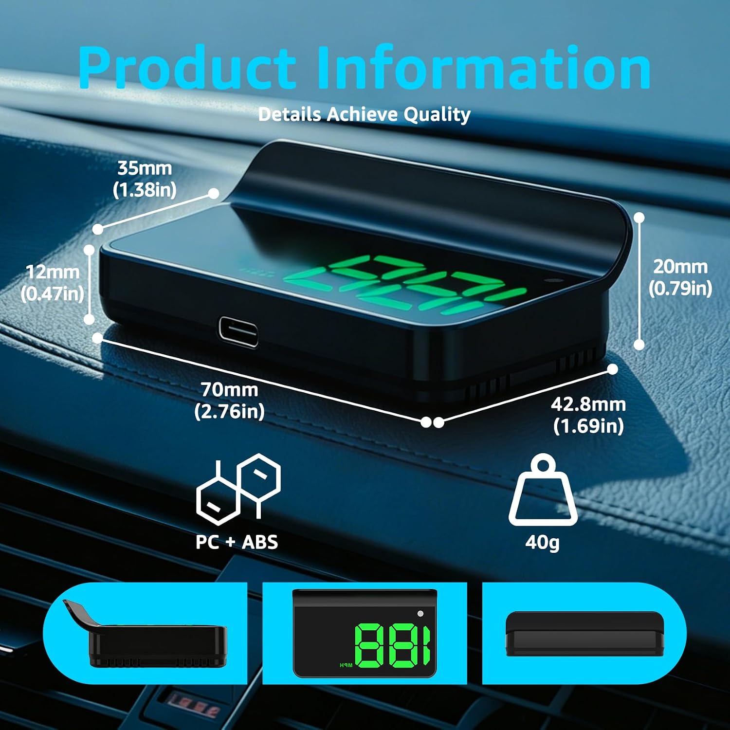 K1 GPS HUD Display – Product Dimensions and Size Reference
