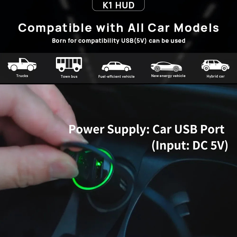 K1 Heads Up Display Car HUD Universal GPS Digital Speedometer - KUOWEIHUD