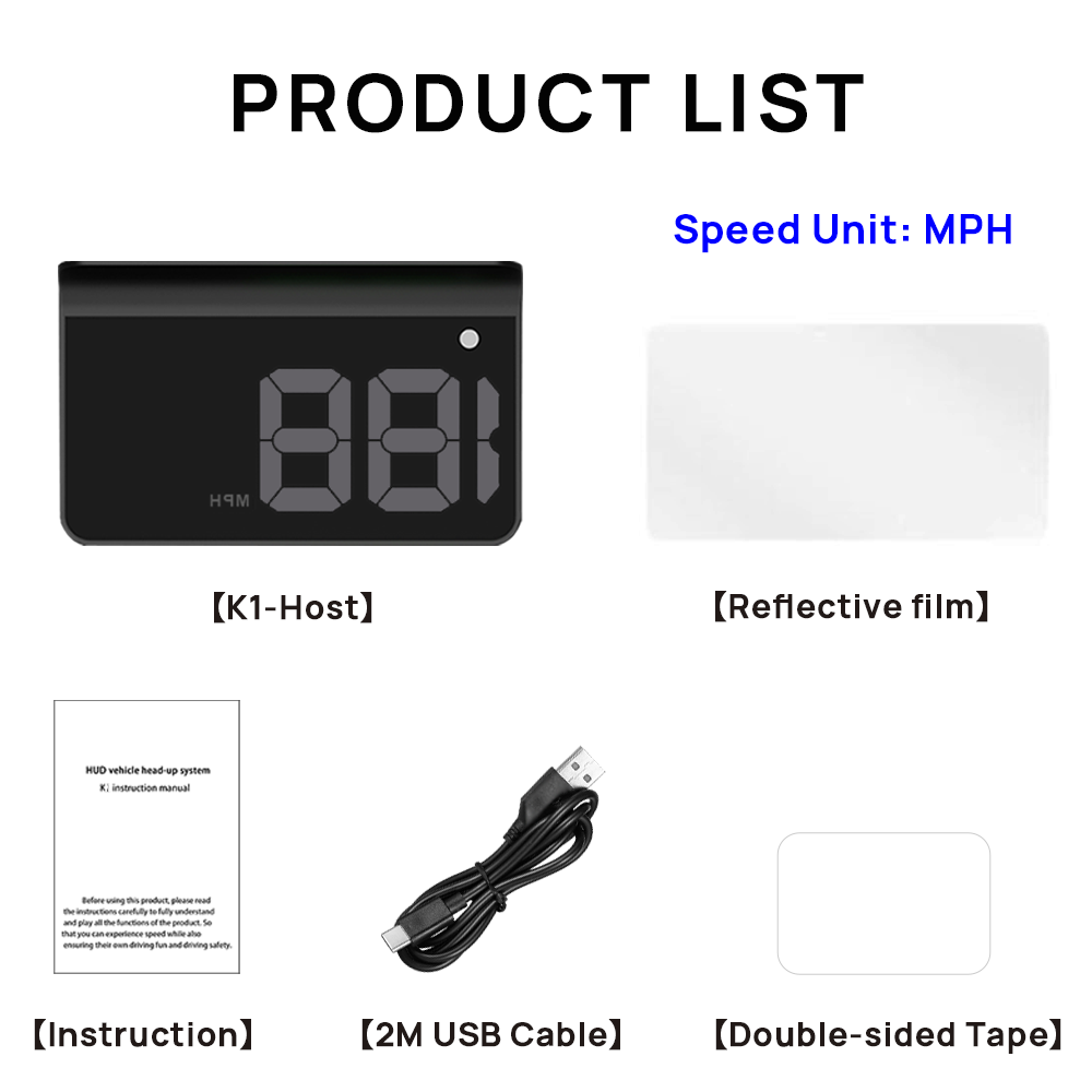 K1 Heads Up Display Car HUD Universal GPS Digital Speedometer - KUOWEIHUD