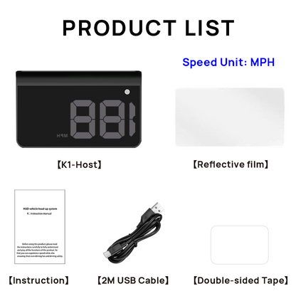 K1 Heads Up Display Car HUD Universal GPS Digital Speedometer - KUOWEIHUD