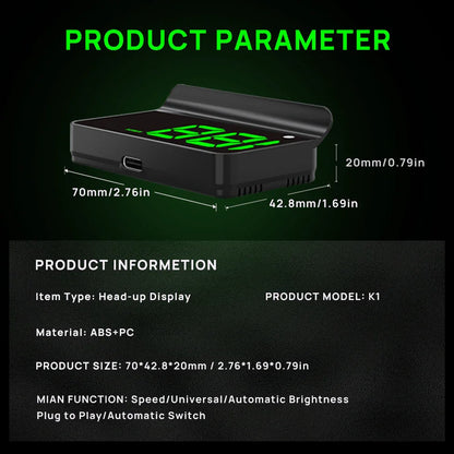 K1 Heads Up Display Car HUD Universal GPS Digital Speedometer - KUOWEIHUD
