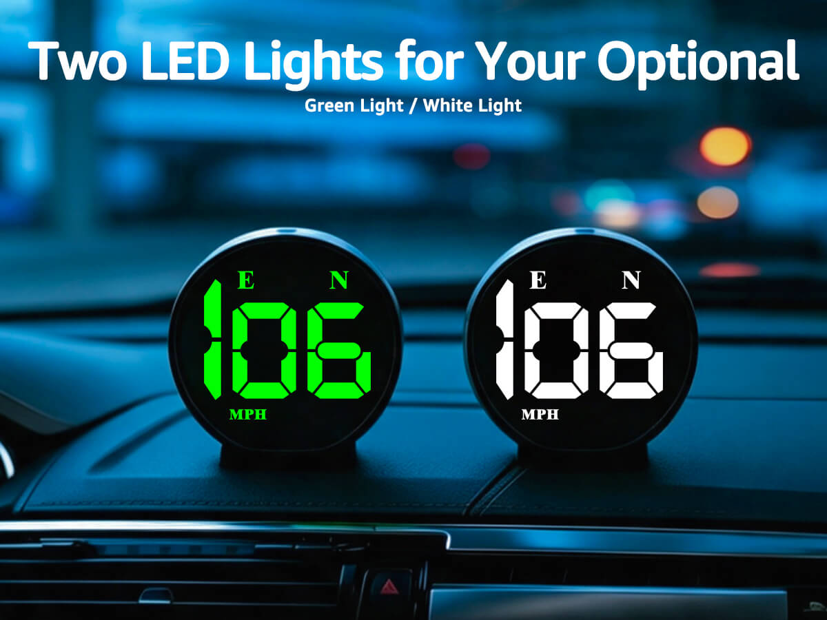 K5 GPS speedometer with selectable LED light options for different driving preferences