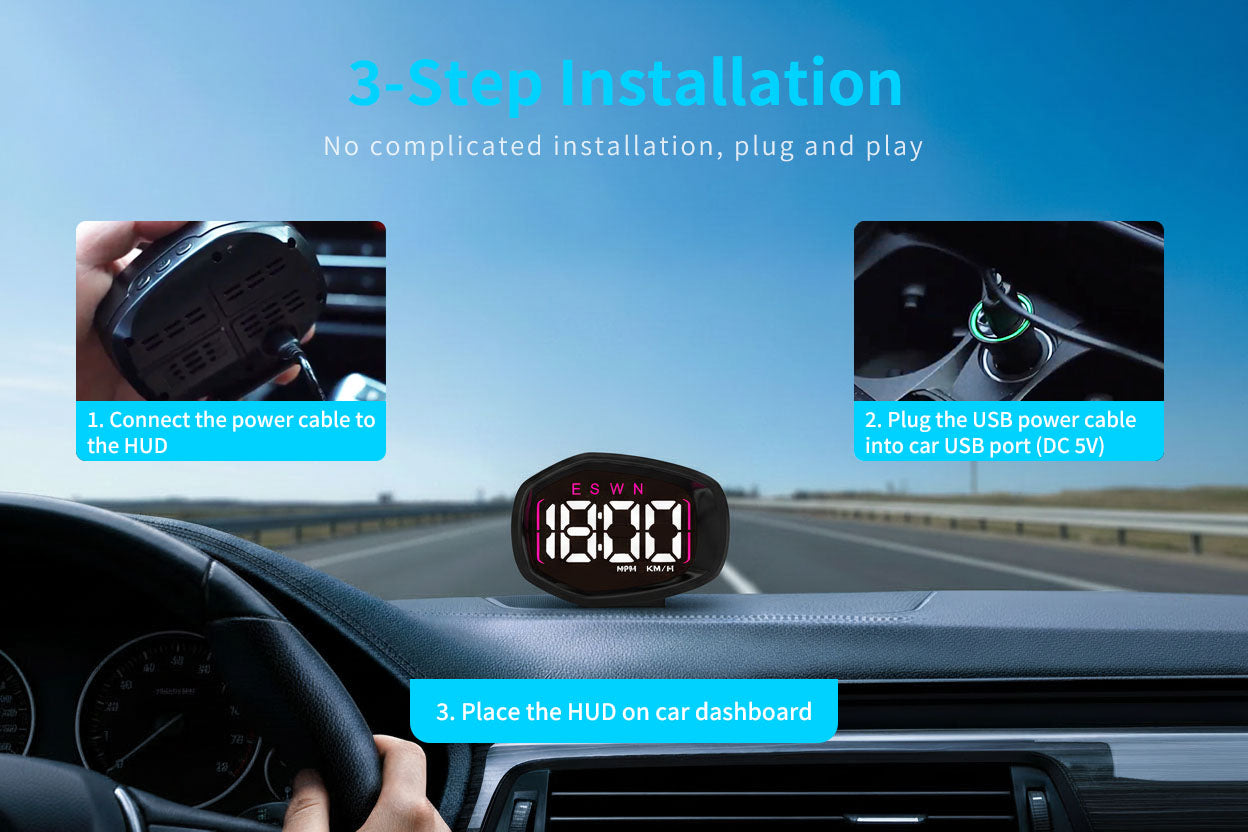 KUOWEIHUD K3 GPS Speedometer 3-step Installation